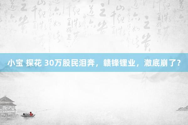 小宝 探花 30万股民泪奔，赣锋锂业，澈底崩了？