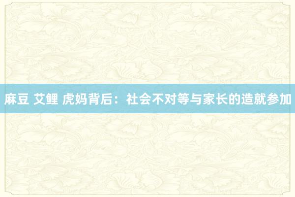 麻豆 艾鲤 虎妈背后：社会不对等与家长的造就参加